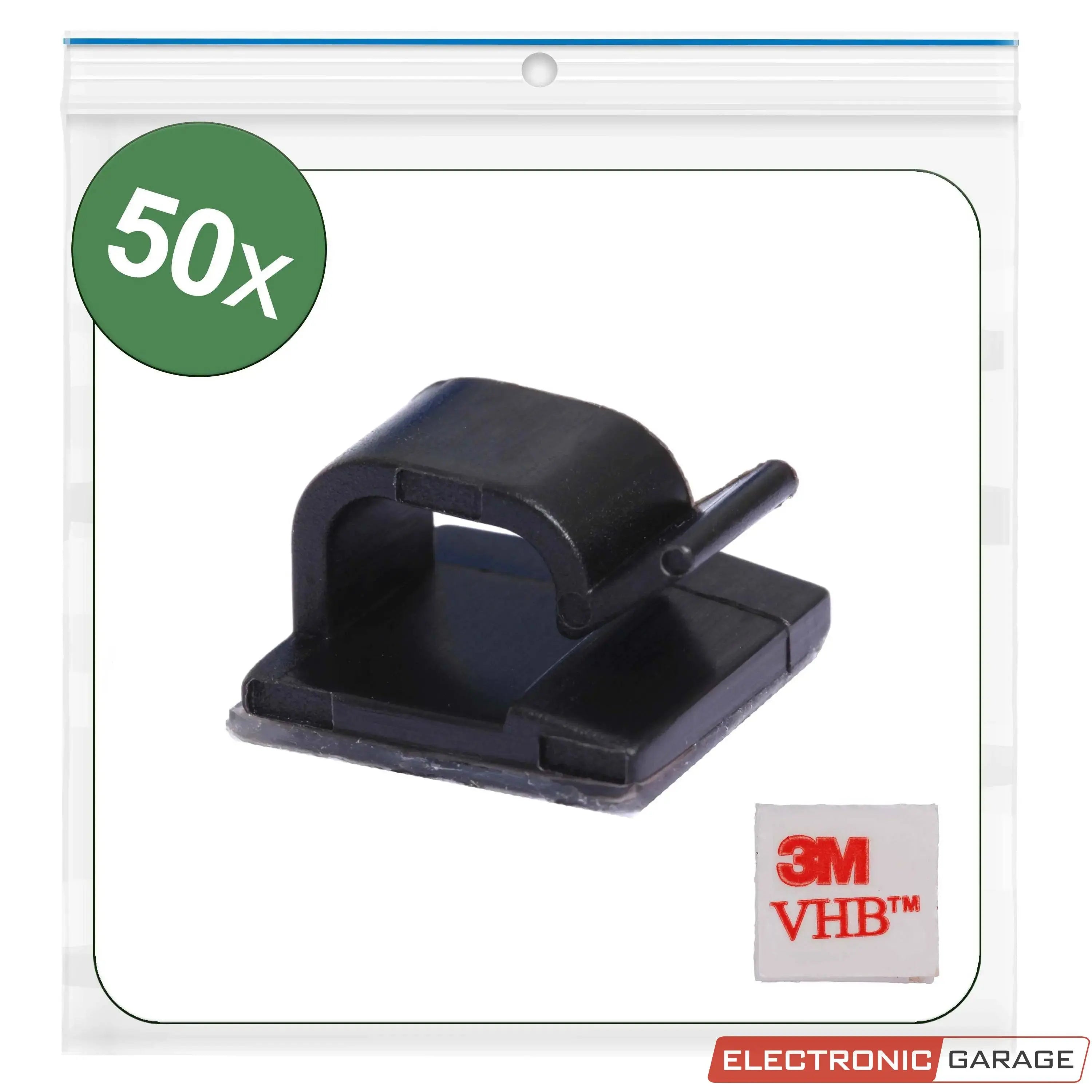 Kabelclips, selbstklebend | Farbe: Schwarz | Bündeldurchmesser-Bereich: 1 - 7 mm | 50 St. - Electronic Garage