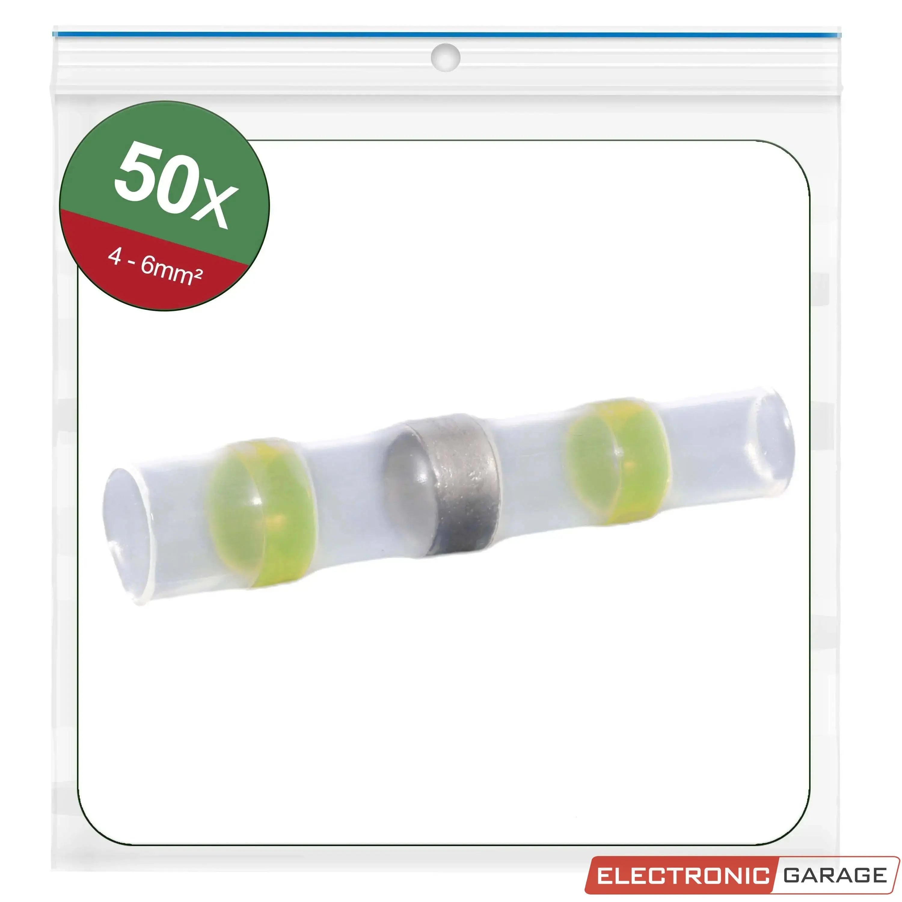 Löt-Stoßverbinder | Querschnitt: 4,0 - 6,0 mm² | mit Schrumpfschlauch | Gelb | Inhalt: 50 St. - Electronic Garage