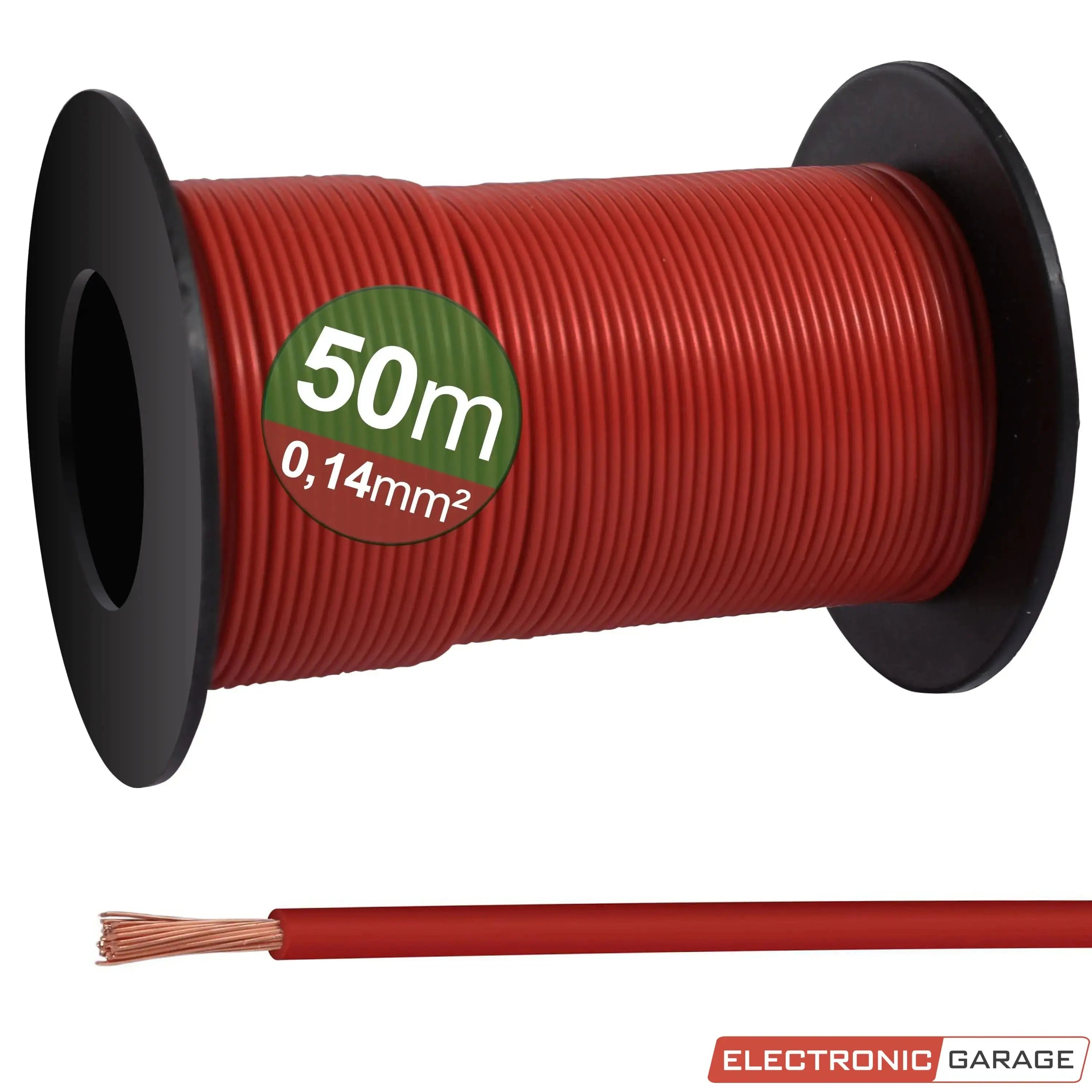 Schaltlitze auf Rolle | Querschnitt: 0,14 mm² | Farbe: Rot | Spuleninhalt: 50 m - Electronic Garage