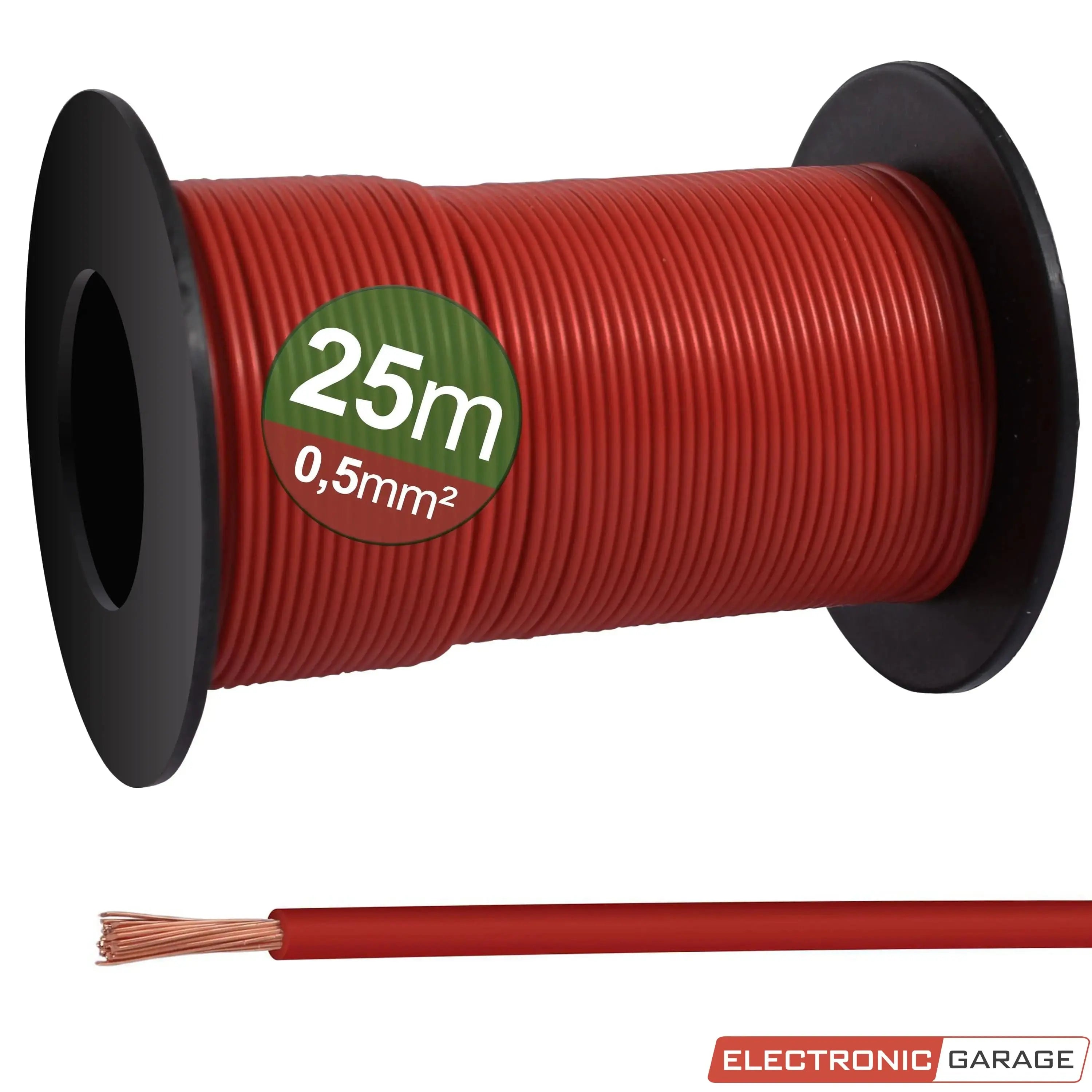 Schaltlitze auf Rolle | Querschnitt: 0,5 mm² | Farbe: Rot | Spuleninhalt: 25 m - Electronic Garage